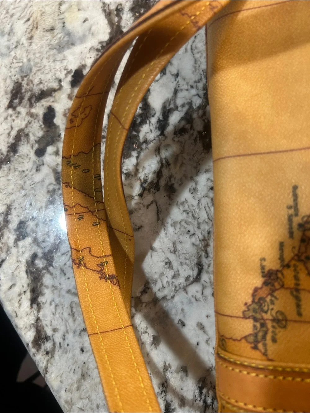 Alviero Martini vtg Tan Map-Print Zip Tote Bag EUC